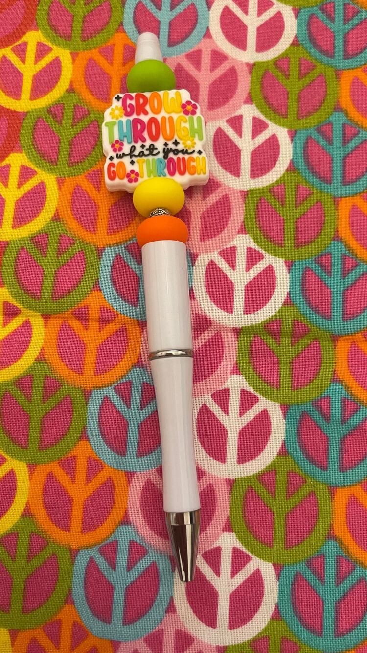 White and multi colored grow through Custom Handmade Beaded Pen